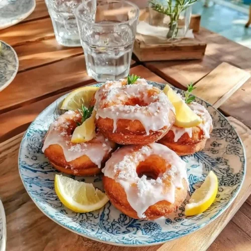 Beignets au citron et sucre vanillé, délicieusement garnis et sucrés.