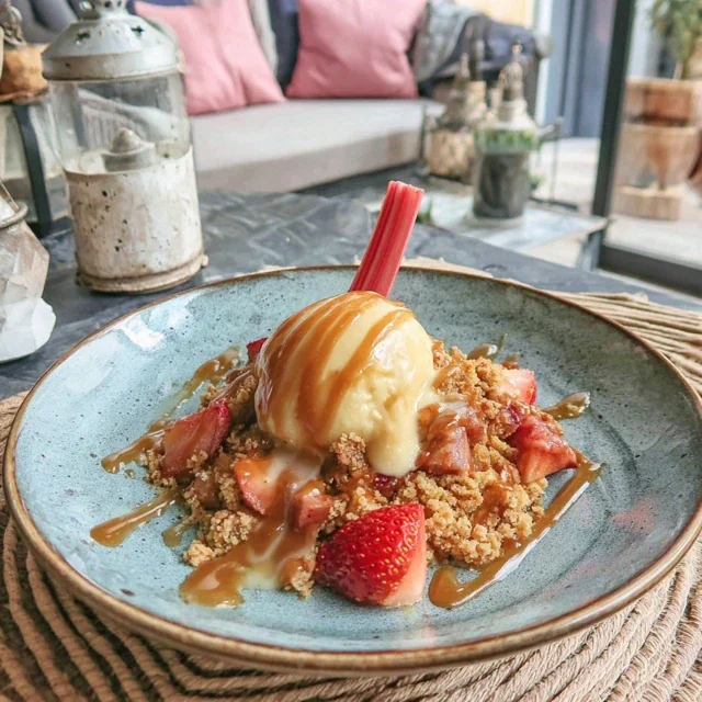 Crumble rhubarbe et fraises à la cassonade