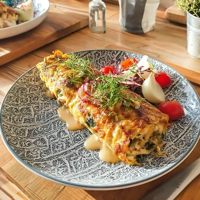 Omelette roulée aux épinards et fromage frais en 10 minutes