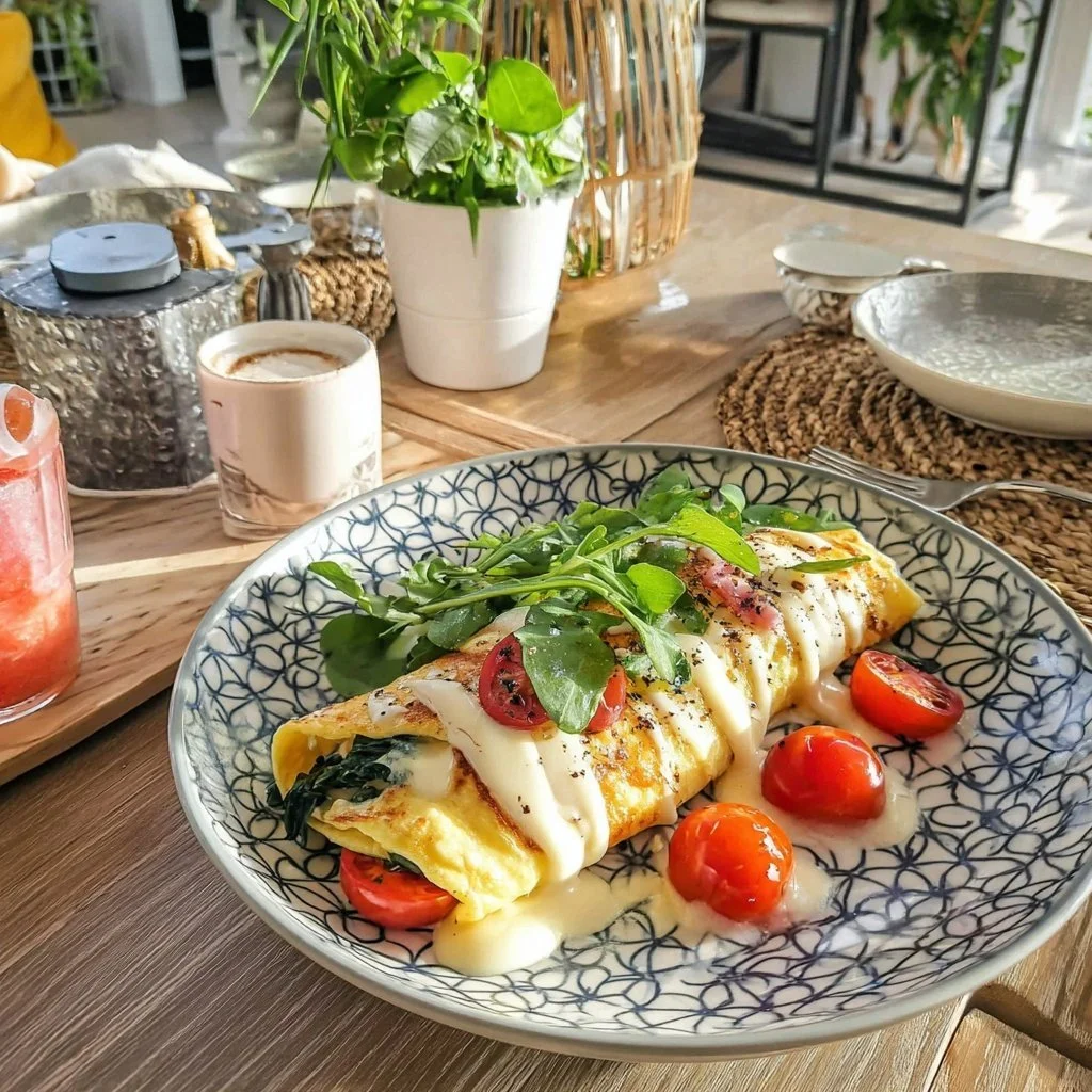 Omelette roulée aux épinards et fromage frais en 10 minutes
