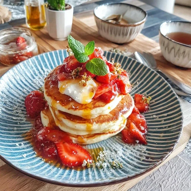 Pancakes à la ricotta et coulis de fraises maison