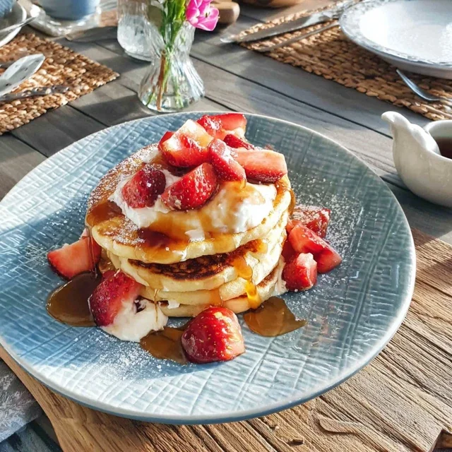 Pancakes à la ricotta et coulis de fraises maison