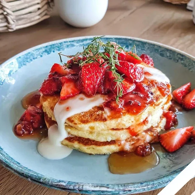 Pancakes à la ricotta et coulis de fraises maison