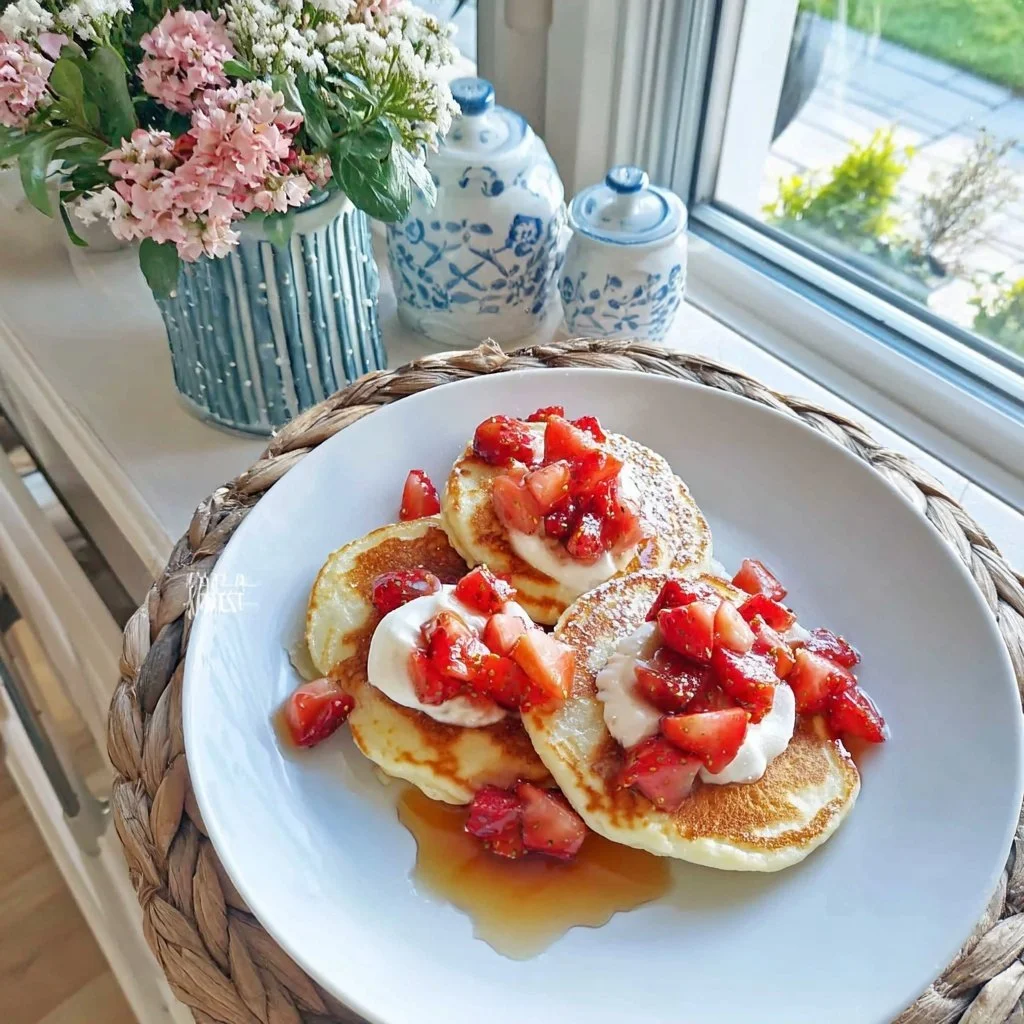 Pancakes à la ricotta et coulis de fraises maison