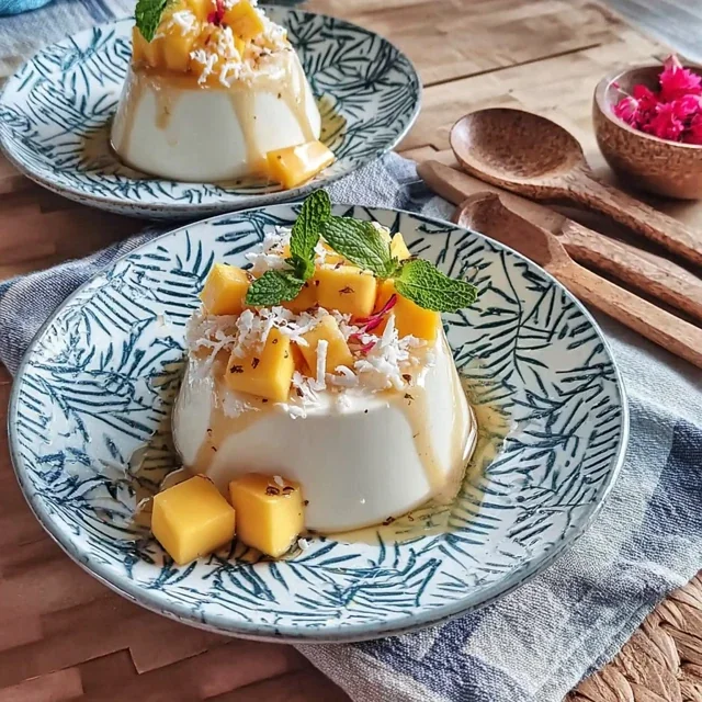 Panna cotta au lait de coco et mangue fraîche