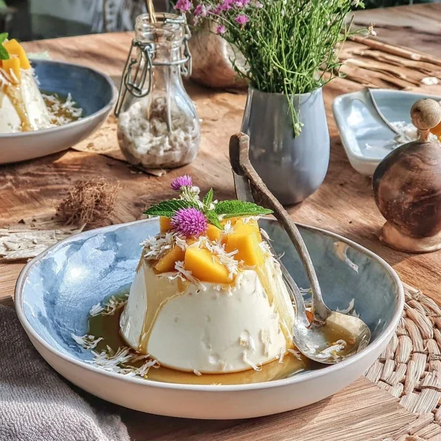 Panna cotta au lait de coco et mangue fraîche