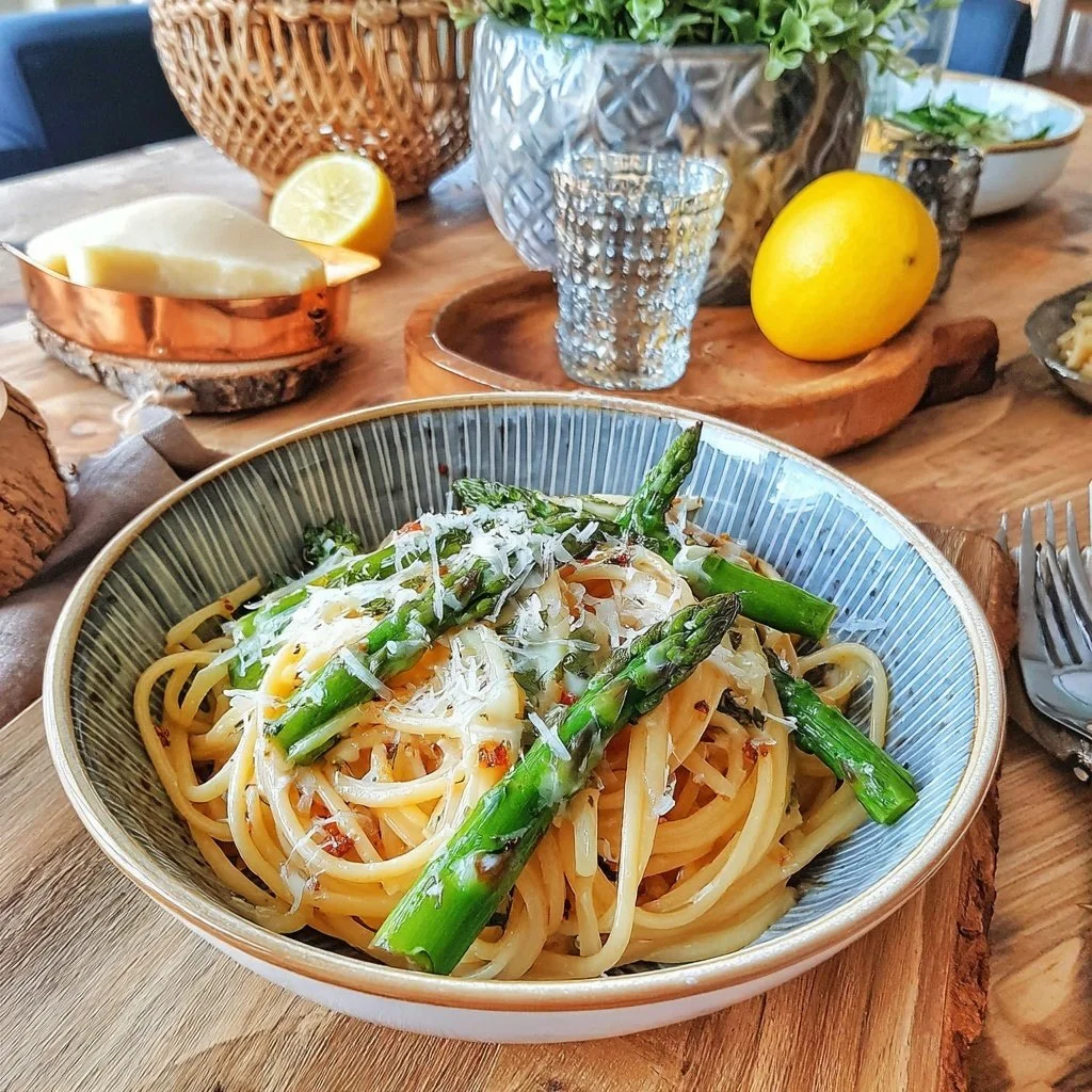 Pâtes aux asperges vertes, citron et parmesan