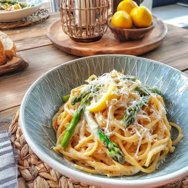 Pâtes aux asperges vertes, citron et parmesan