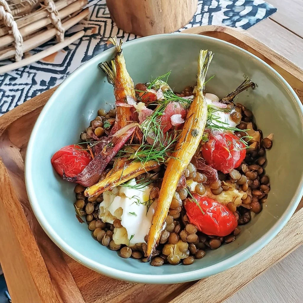 Salade de lentilles, carottes rôties et cumin