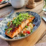 Saumon teriyaki au four avec riz aux petits pois