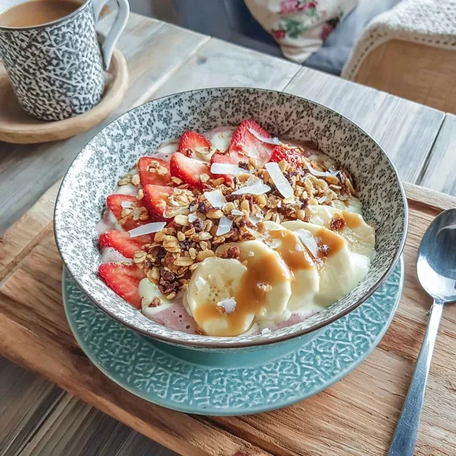 Smoothie bowl fraise banane et granola maison