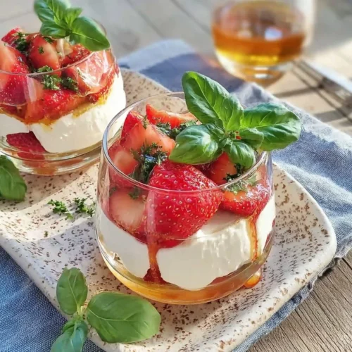 Verrines de ricotta aux fraises et basilic frais, dessert léger et savoureux