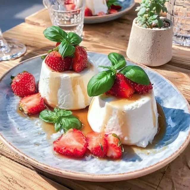 Verrines de ricotta aux fraises et basilic frais