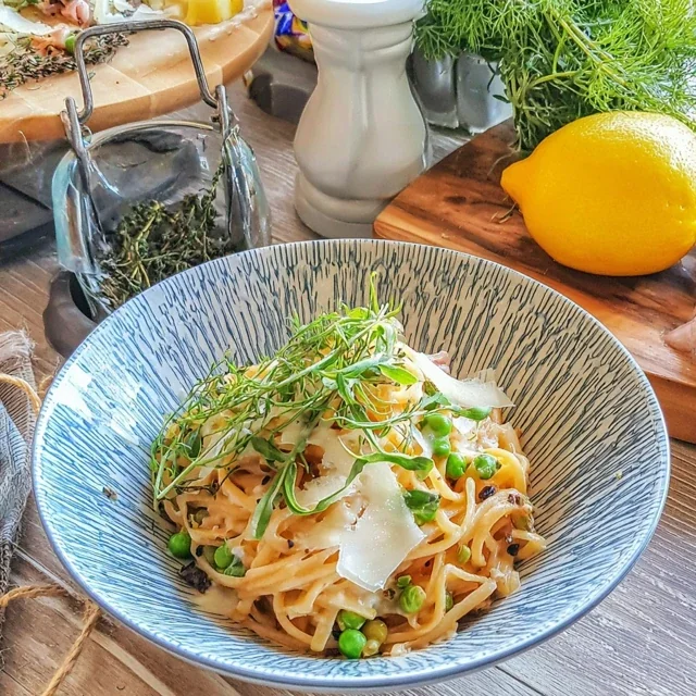 Pâtes au citron et petits pois frais